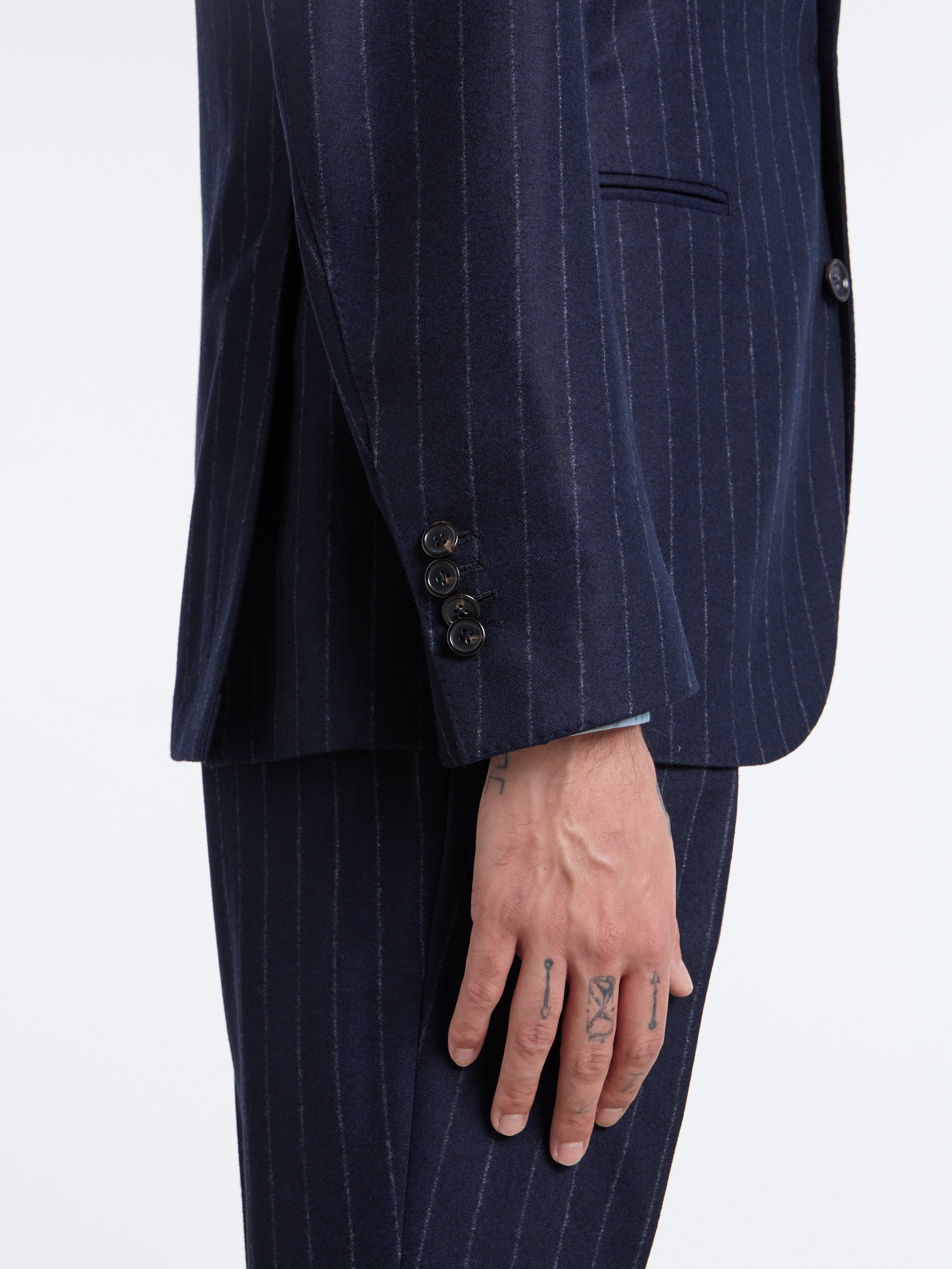 SINGLE-BREASTED PINSTRIPE WOOL SUIT - BLUE - LUIGI BORRELLI